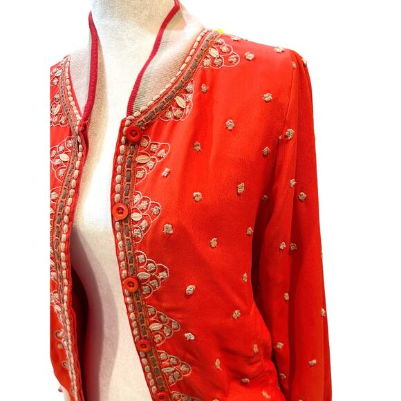 Anthropologie Conditions Apply Arabella Jacket Size XS Red Embroidered Bomber - Picture 4 of 16